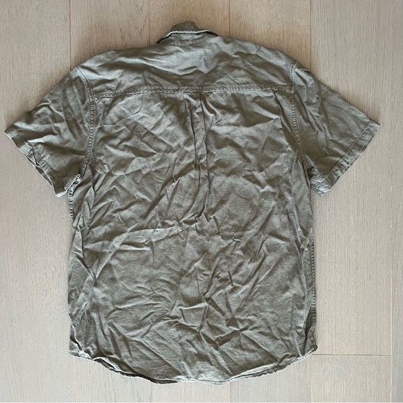 Lucky Brand Army Green Linen Blend Short Sleeve Button Down Shirt - Picture 4 of 7